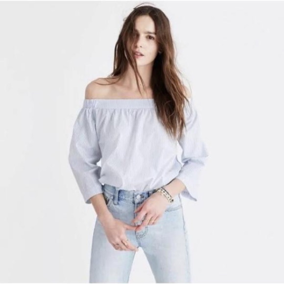 Madewell Clean Off The Shoulder Blue Top Small - Picture 1 of 6